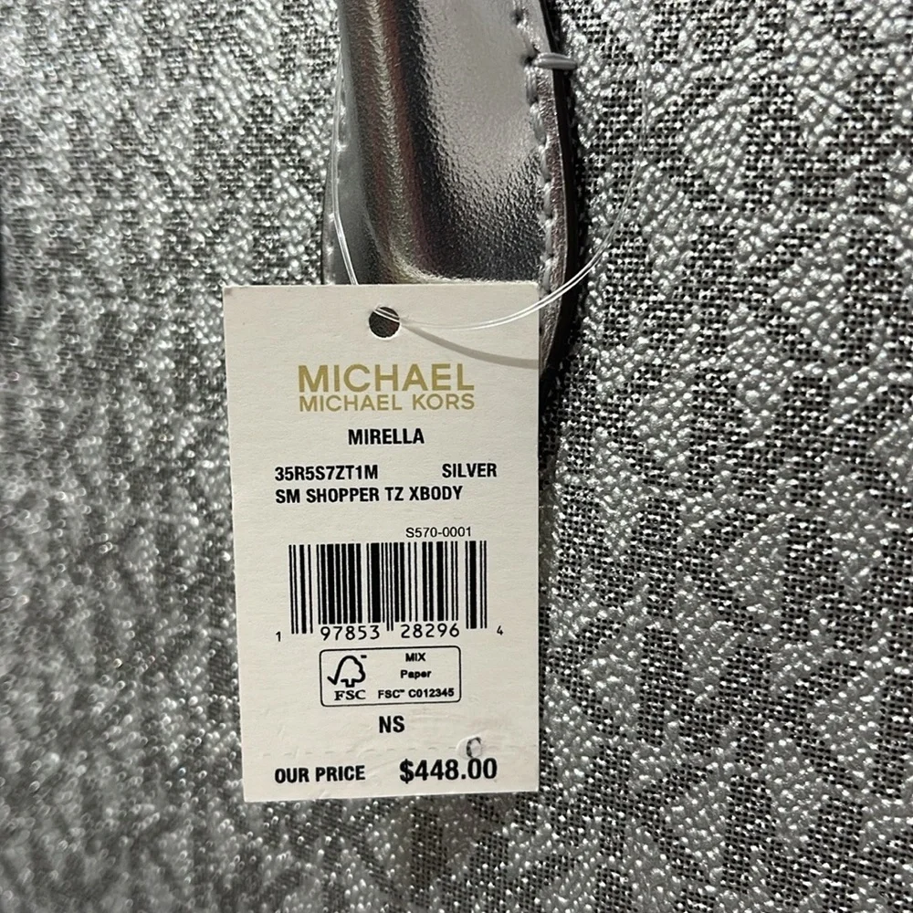Michael Kors Mirella Small Metallic Signature Logo Crossbody Bag  Silver  NWT